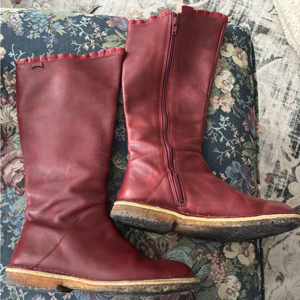 Camper Burgundy Leather Moto Boots